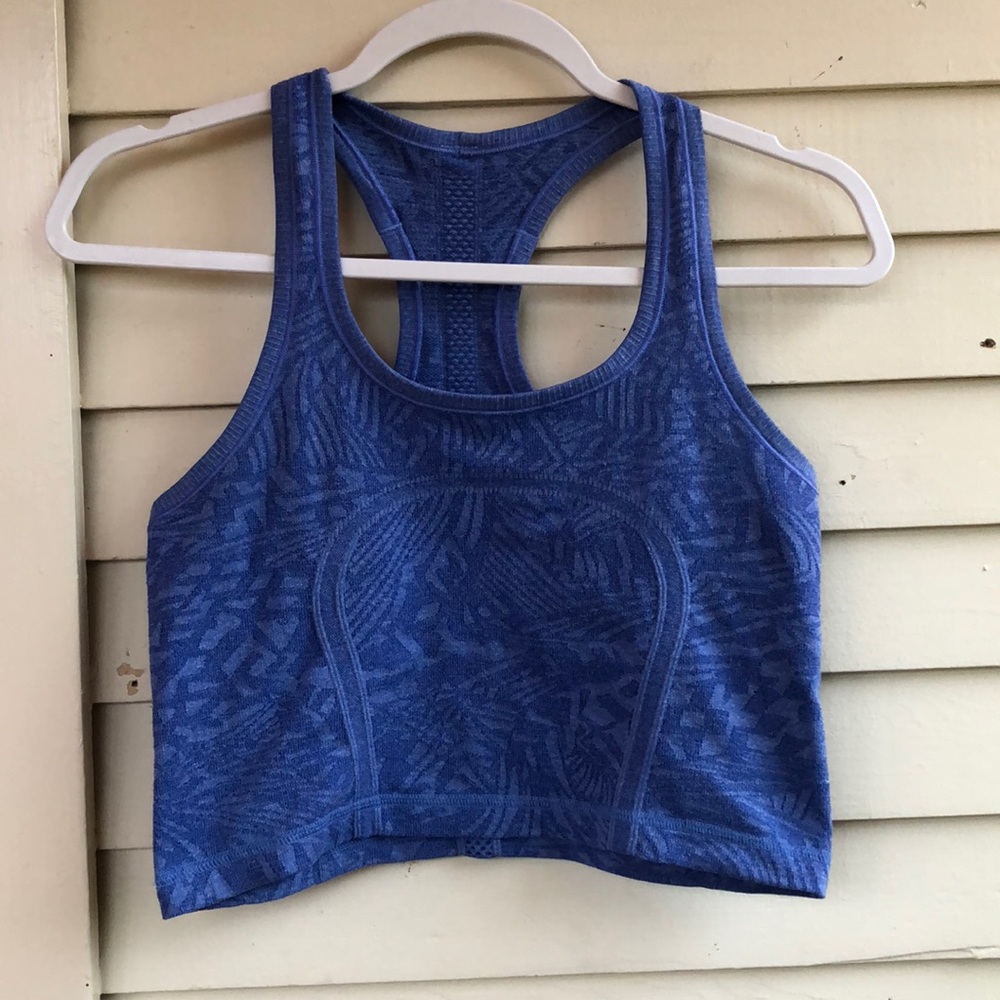 Bright blue cropped lululemon tank top